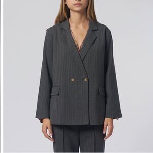 NWT The Great. THE SHLUMPY BLAZER Dark Gray Pinstripe Medium